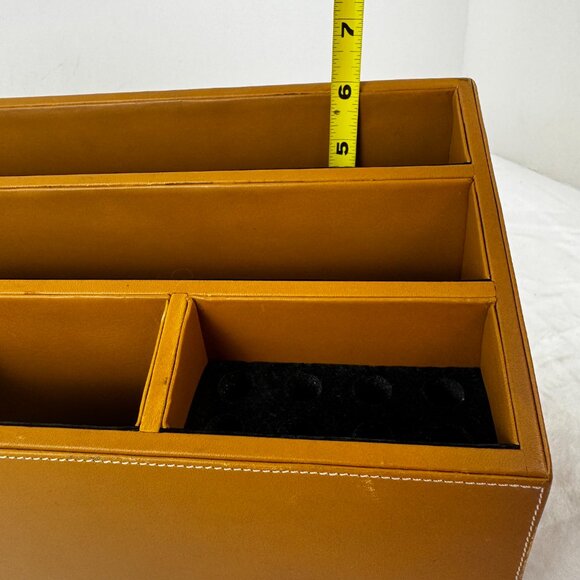 Levenger Morgan Full Grain Tan Smooth Leather Desk Top Organizer Caddy Office - Picture 11 of 15